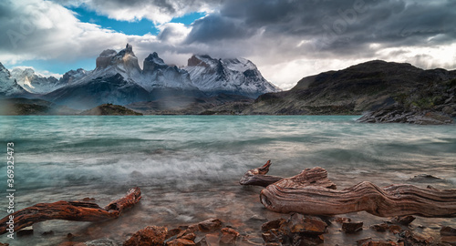 Fotografie, Tablou Landscape with lake Lago del Pehoe in Torres del Paine national park, Patagonia, Chile