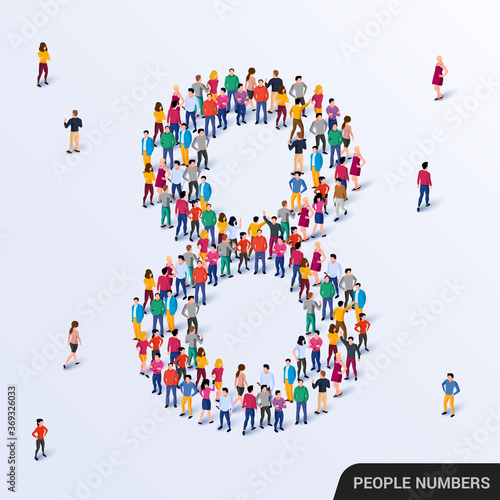 Large group of people in number 8 eight form