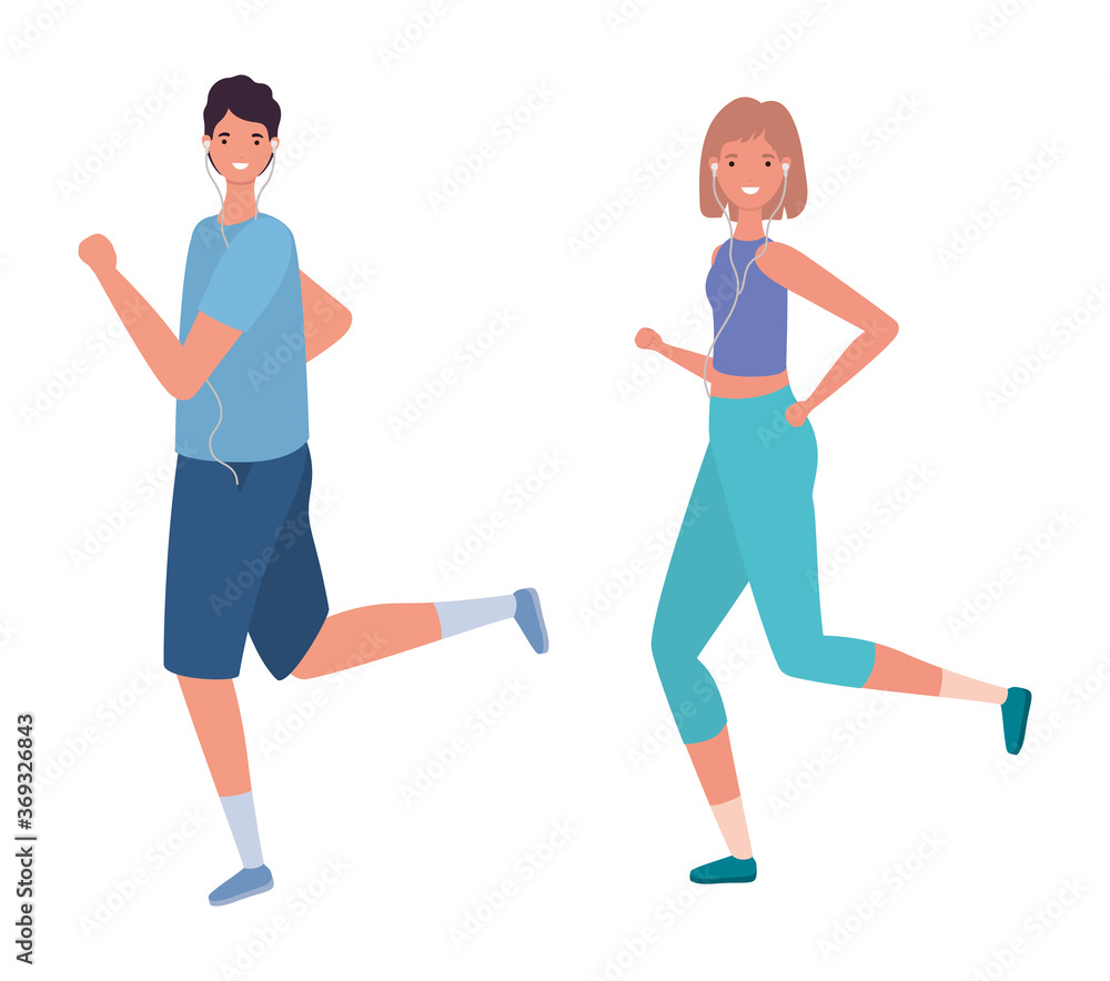 Woman and man cartoons running design, Outdoor activity theme Vector illustration Woman and man cartoons running design, Outdoor activity theme Vector illustration