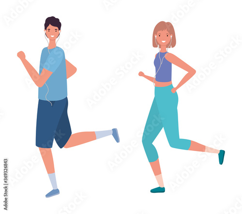 Woman and man cartoons running design, Outdoor activity theme Vector illustration