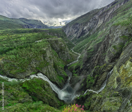 Beautiful waterfall in the mountains in Norway.