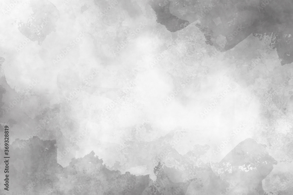 black and white watercolor background texture, abstract painted white clouds with dark gray border grunge