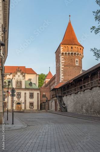 Medieval city walls and tower, Krakow, Poland © tomeyk