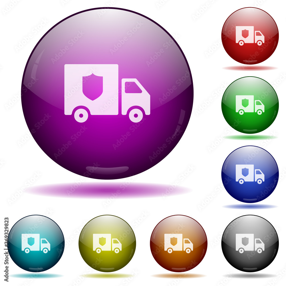 Money deliverer truck icon in glass sphere buttons Money deliverer truck icon in glass sphere buttons