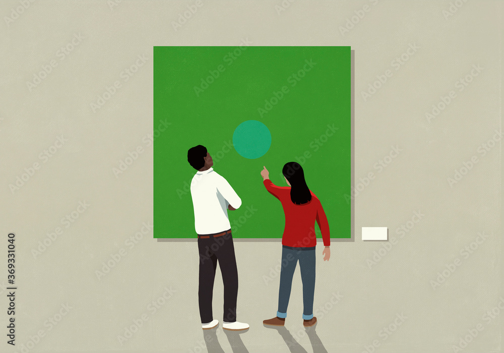 Couple looking at abstract art in museum Couple looking at abstract art in museum