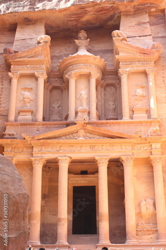Beautiful temple-mausoleum of Al-Khazneh in the ancient city of Petra in Jordan
