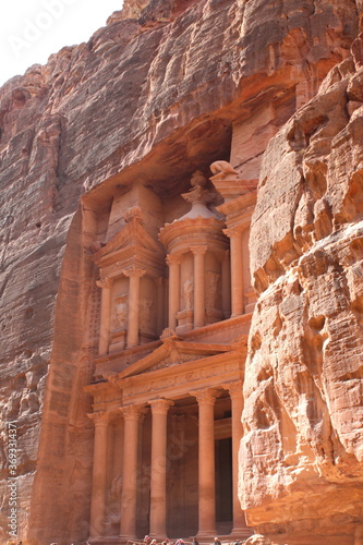 Beautiful temple-mausoleum of Al-Khazneh in the ancient city of Petra in Jordan.