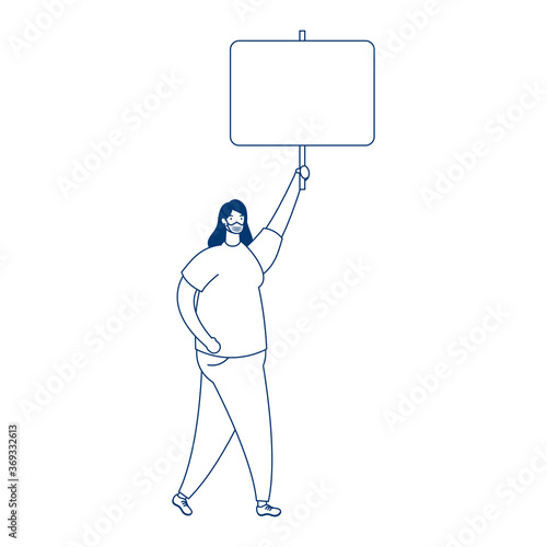 woman wearing medical mask protesting with placard