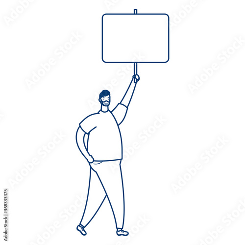 man wearing medical mask protesting with placard