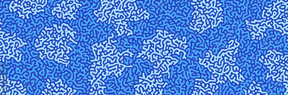 Turing background, organic liquid texture. Pattern with fluid ink shapes, aqua blue color
