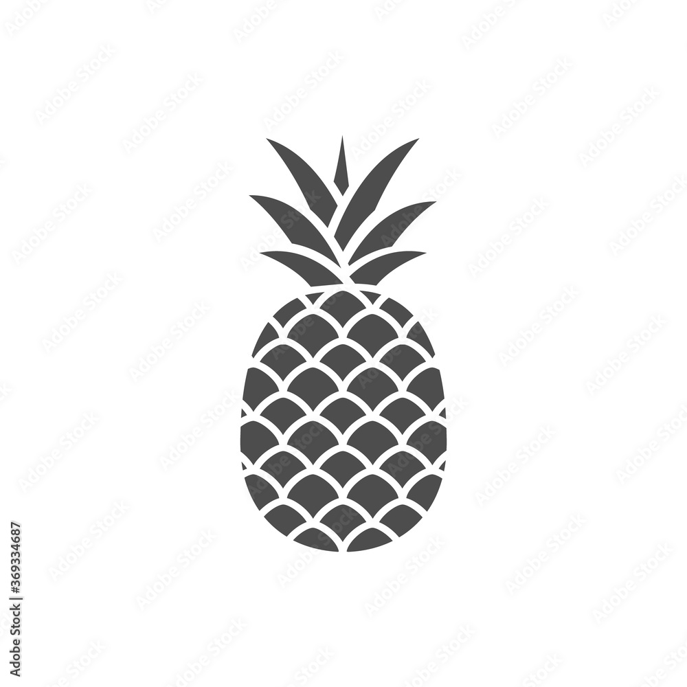 Obraz premium Ananas czarna ikona na białym tle. Ananas zarys ilustracji wektorowych owoców tropikalnych.