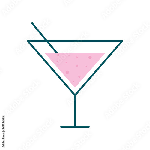martini cocktail glass cup with straw line and fill style icon design, Alcohol drink bar and beverage theme Vector illustration