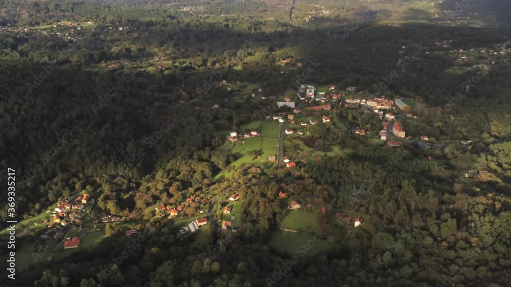 Beautiful landscape in valley with mountains. Galicia,Spain. Aerial Drone Footage Beautiful landscape in valley with mountains. Galicia,Spain. Aerial Drone Footage