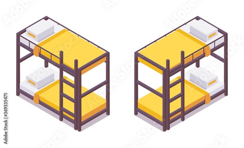 Set isometric bunk bed for hostels, hotels, small apartments.