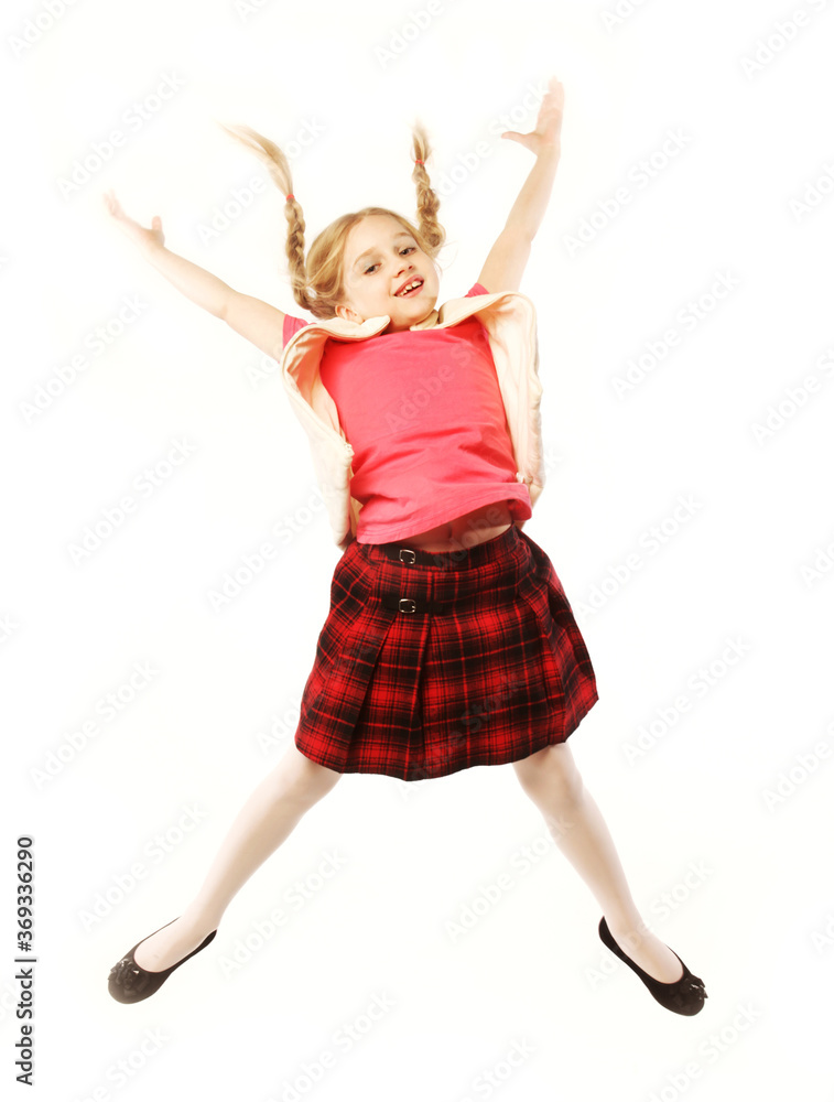Fototapeta premium girl jumps on a white background