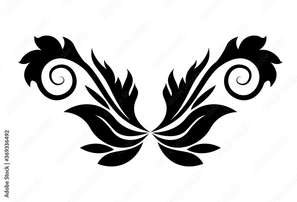 leaves shaped ornament with curves silhouette style icon design of Decorative element theme Vector illustration