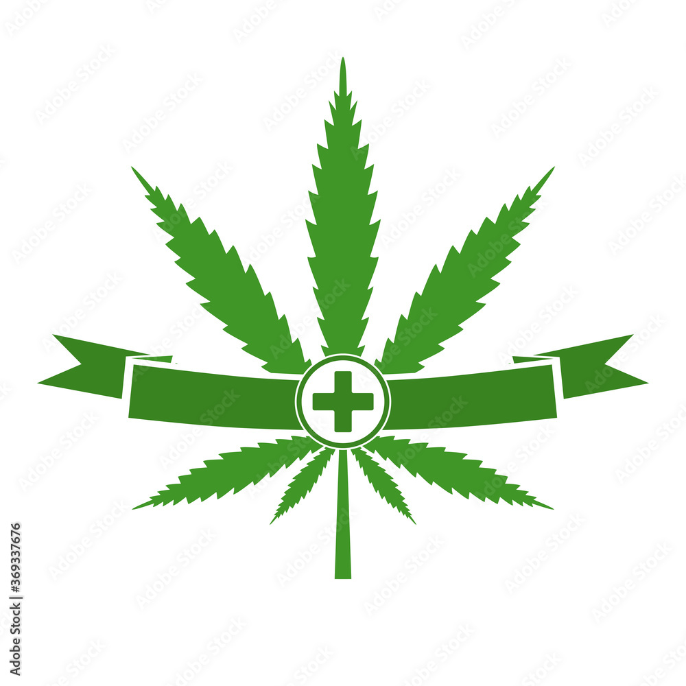 hemp leaf with green cross and banner, symbol of medical marijuana. hemp leaf with green cross and banner, symbol of medical marijuana.