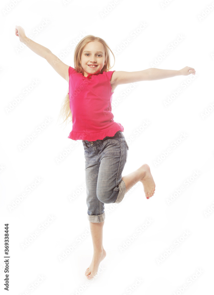 girl jumps on a white background