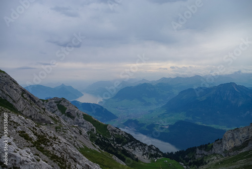 Beautiful view to Lucerne lake (Vierwaldstattersee), mountain Rigi and Buergerstock from Pilatus, Swiss Alps, Central Switzerland © smoke666