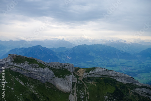 Panoramic view to mountain ranges from Pilatus mount, Swiss Alps, Central Switzerland