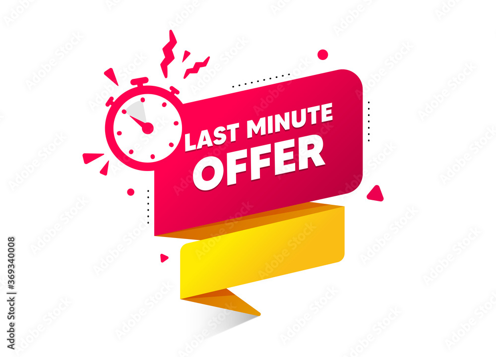 Vecteur Stock Red last minute offer button sign. Alarm clock countdown  logo. Quality badge banner. Last minute with clock for promotion. Special  offer countdown time for sale. Last chance button. Promo vector