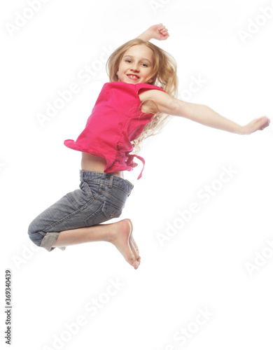 girl jumps on a white background