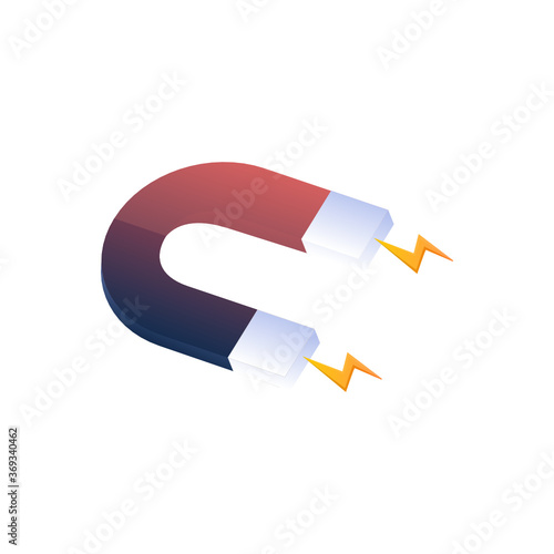 Magnet with magnetic power, magnetism concept, source of magnetize, attracting profit and money symbol vector icon. Flat design. Vector illustration of magnet gravitation concept. 