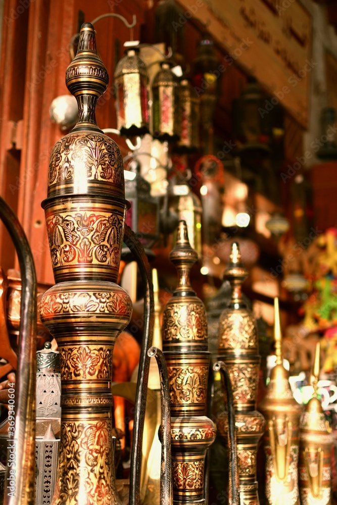 Old Arabic metal pitcher and lantern Old Arabic metal pitcher and lantern