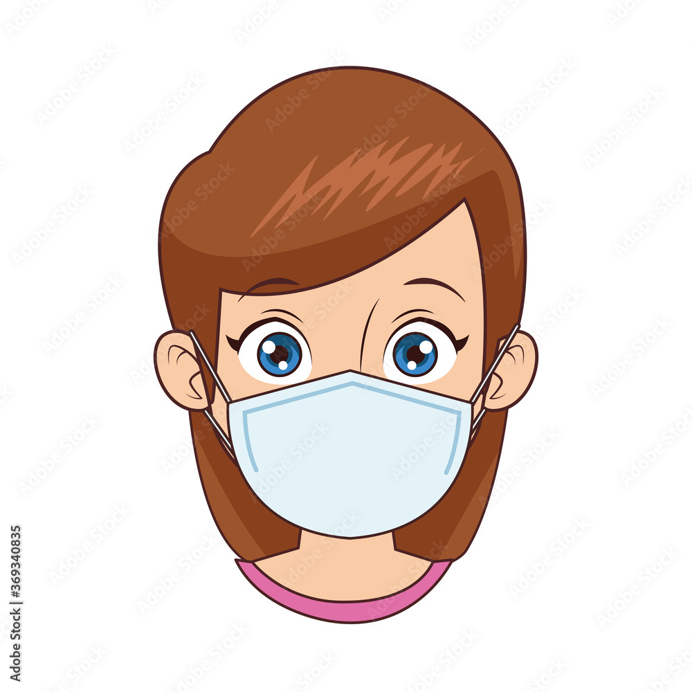 little girl wearing medical mask head character