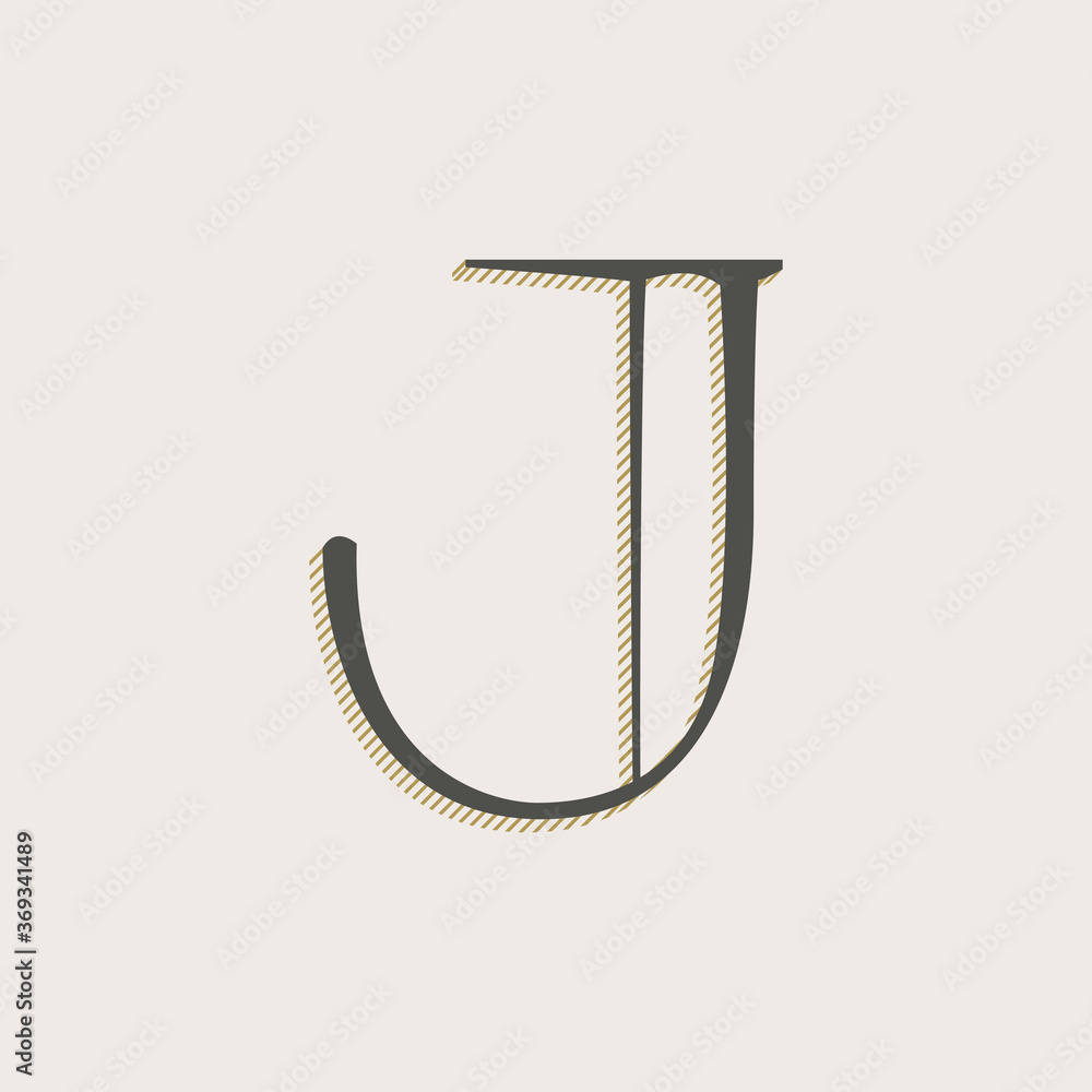 Elegant J letter serif font logo. Classic thin pen lettering with shadow lines. Elegant J letter serif font logo. Classic thin pen lettering with shadow lines.