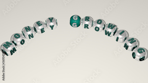 combination of money growing built by cubic letters from the top perspective, excellent for the concept presentation. illustration and business photo