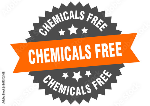 Photos chemicals free round isolated ribbon label. chemicals free sign