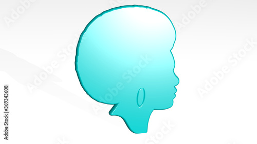 black woman with classic hair from a perspective with the shadow. A thick sculpture made of metallic materials of 3D rendering. background and illustration