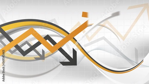 Dynamic animation metric style animation with trend arrows in grey and orange colours