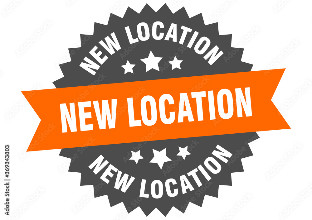 new location round isolated ribbon label. new location sign Stock
