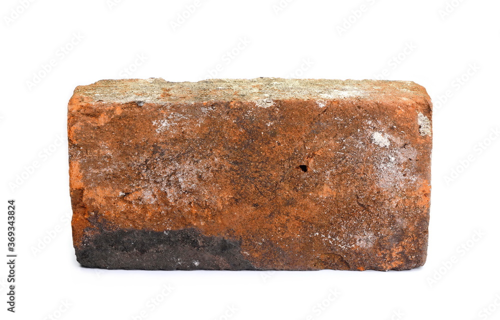 Old red brick isolated on white background
