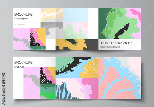 Vector layout of square covers design templates for trifold brochure, flyer, cover design, book design, brochure cover. Modern japanese pattern template. Landscape background decoration in Asian style