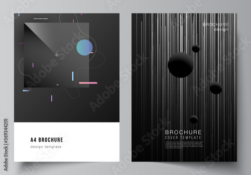 Vector layout of A4 format cover mockups design templates for brochure, flyer layout, booklet, cover design, book design, brochure cover. Tech science future background, space astronomy concept.