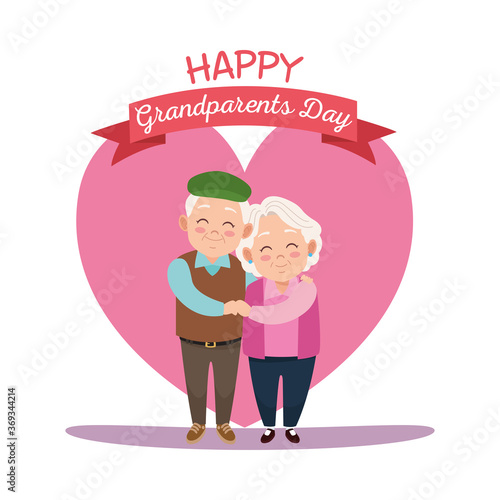 happy grandparents day card with old couple in heart
