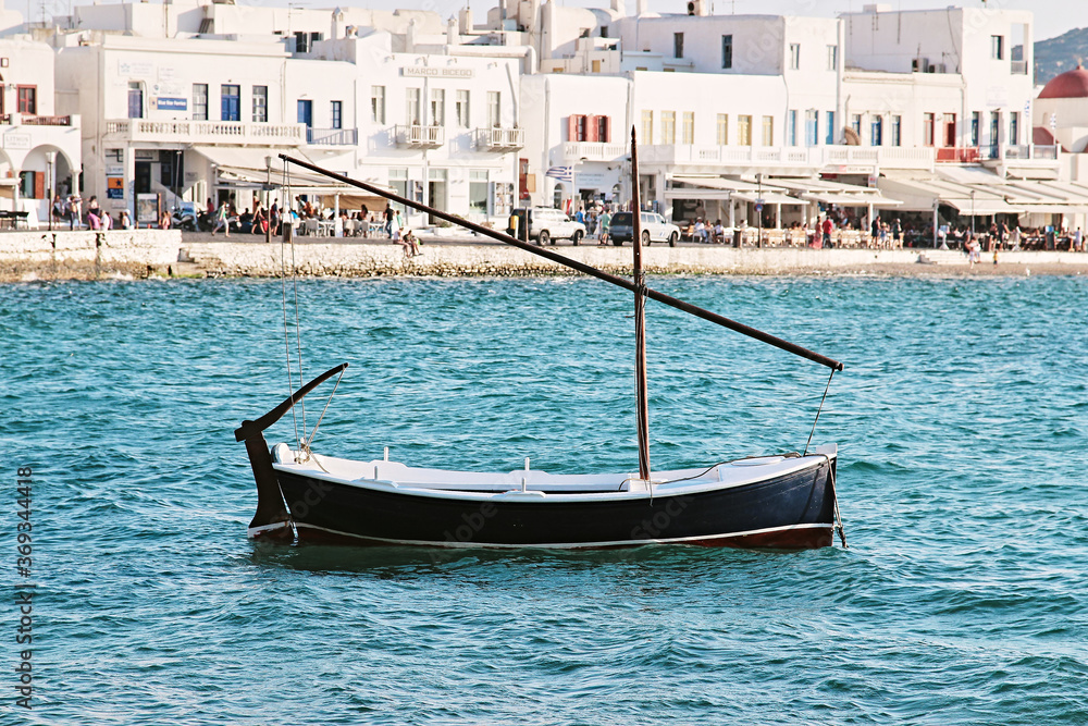 Fototapeta premium Fishing boats in Mykonos Greece. Harbour in Greece