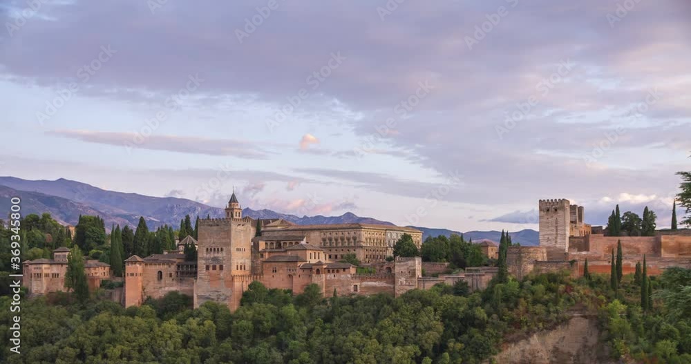 Alhambra palace on top of the hill 4K timelapse, Granada, Andalucia, Spain Alhambra palace on top of the hill 4K timelapse, Granada, Andalucia, Spain