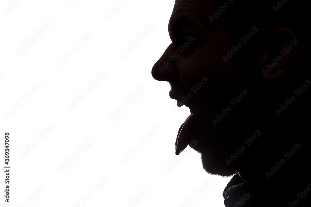 Silhouette of young man. Different face expressions isolated on white.Studio Silhouette of young man. Different face expressions isolated on white.Studio