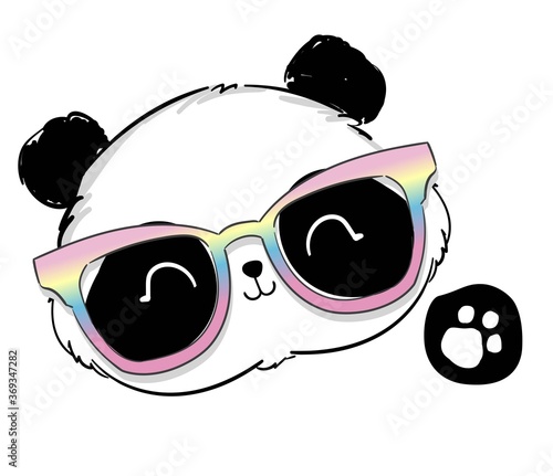 Cute Panda Bear with glasses. Print design. Vector illustration.