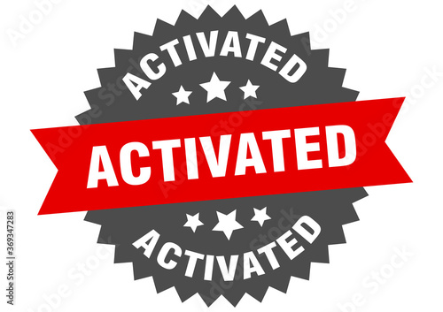activated round isolated ribbon label. activated sign