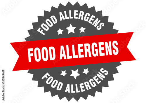 food allergens round isolated ribbon label. food allergens sign