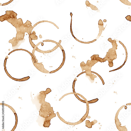 Seamless coffee blots, spots and circle trace. Vector EPS 10. Ink graphic, natur product.