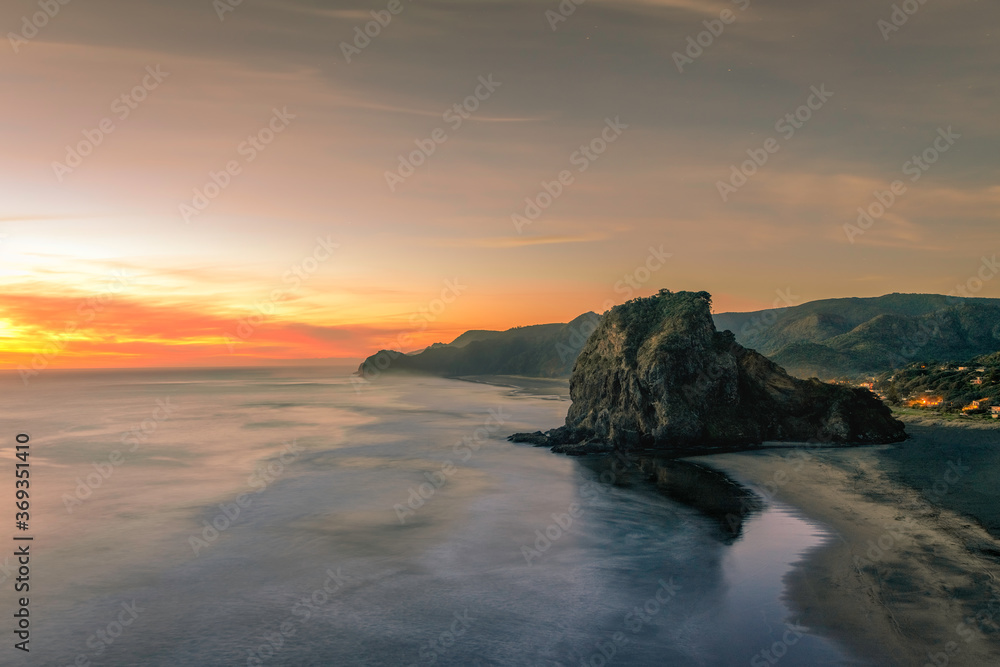 Piha Beach - Lion Rock - Sunset - Auckland - New Zealand