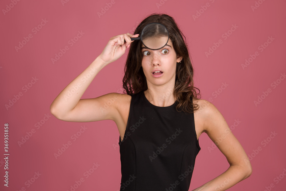 Young girl u with having skin problems. holding magnifier face skin close up Young girl u with having skin problems. holding magnifier face skin close up