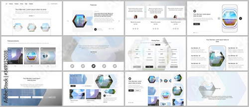 Vector templates for website design, presentations, portfolio. Templates for presentation slides, flyer, leaflet, brochure cover, report. Corporate identity business concept background with hexagons.