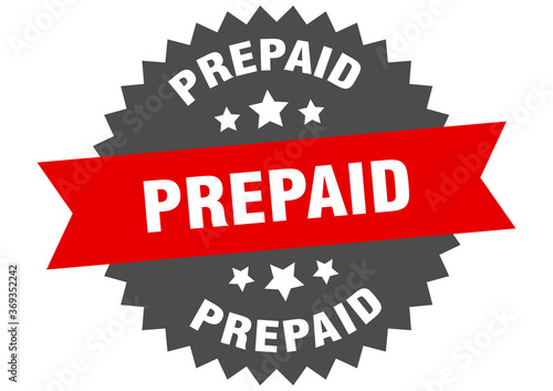 prepaid round isolated ribbon label. prepaid sign